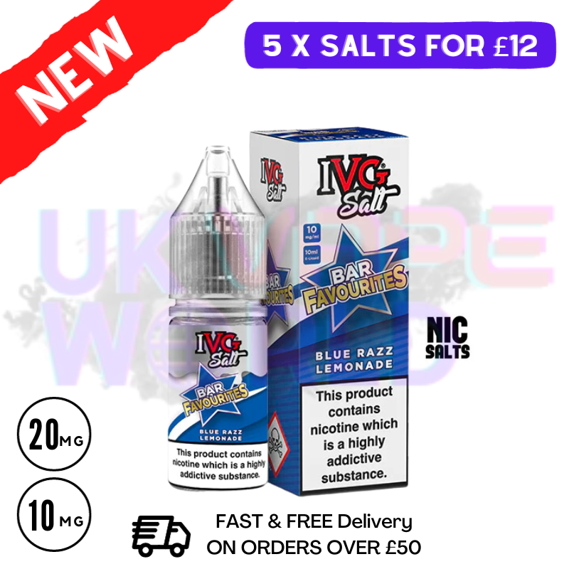 Blue Razz Lemonade IVG "Bar Favourites" Salt 10ml Nic Eliquid Stimulate your palate with a blend of tart blue raspberries and invigorating lemonade - UK Vape World