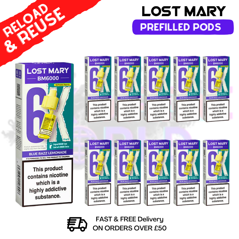 Blue Razz Lemonade Lost Mary BM6000 Replacement Pods BOX OF 10