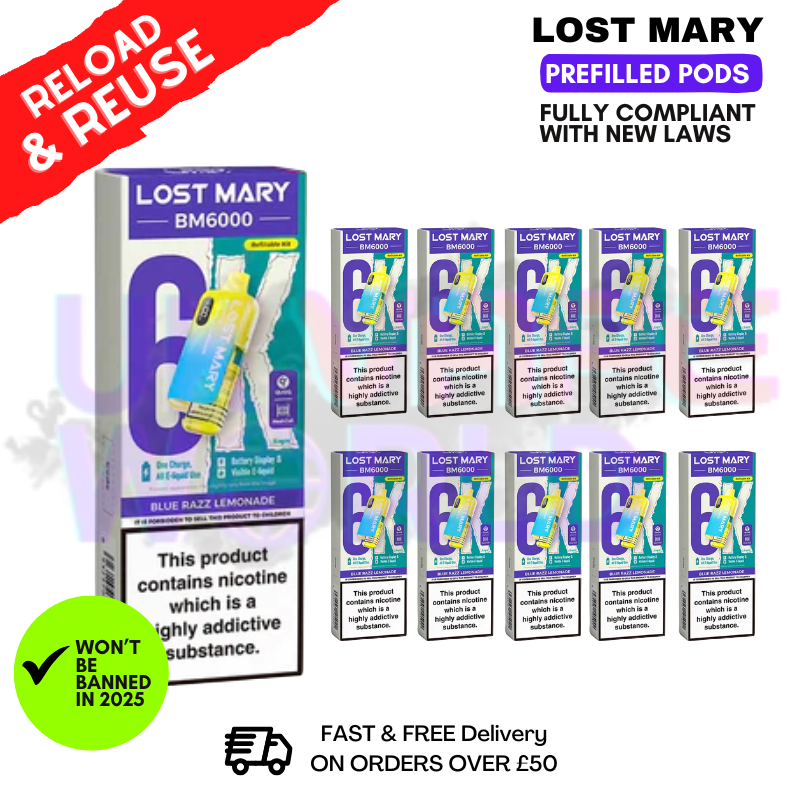 Blue Razz Lemonade Lost Mary BM6000 Replacement Pods BOX OF 10