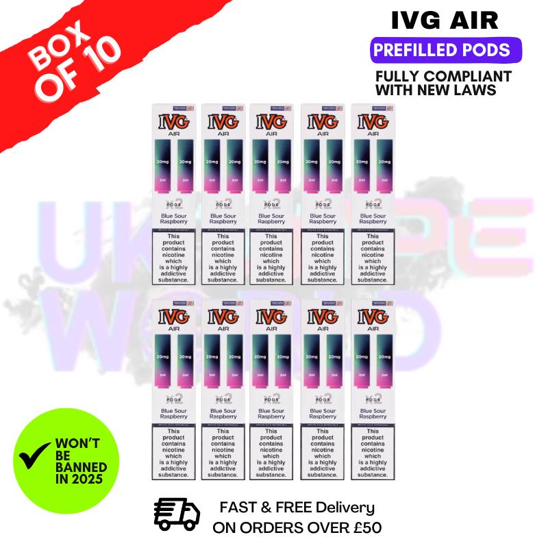 Shop Blue Sour Raspberry IVG AIR Prefilled Pod Box Of 10 - UK Vape World