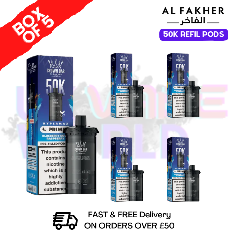 Shop Blue Sour Raspberry AL Fakher 50K Box Of 5 Replacement Pods - UK Vape World