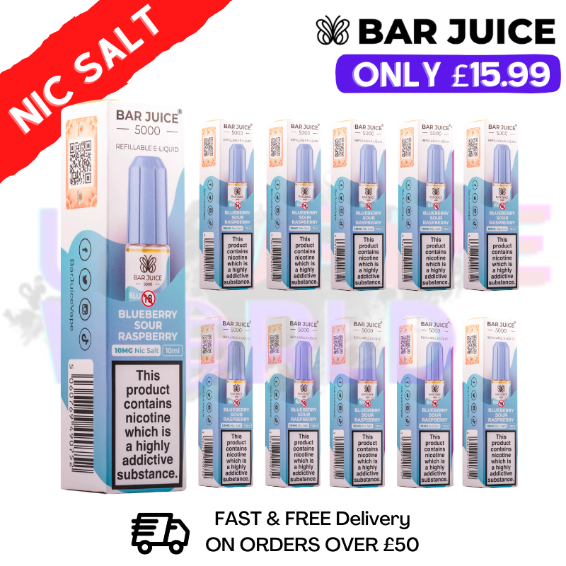Shop Blue Sour Raspberry Bar Juice 5000 Nic Salt BOX OF 10 - UK Vape World