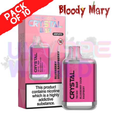 Blue Sour Raspberry - Bloody Mary CRYSTAL 600Puff Box of 10 - UK Vape World