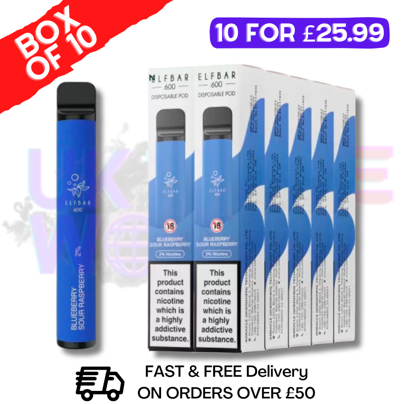 Elf Bar 600puff Blueberry Sour Raspberry Box of 10 | Cheap ...