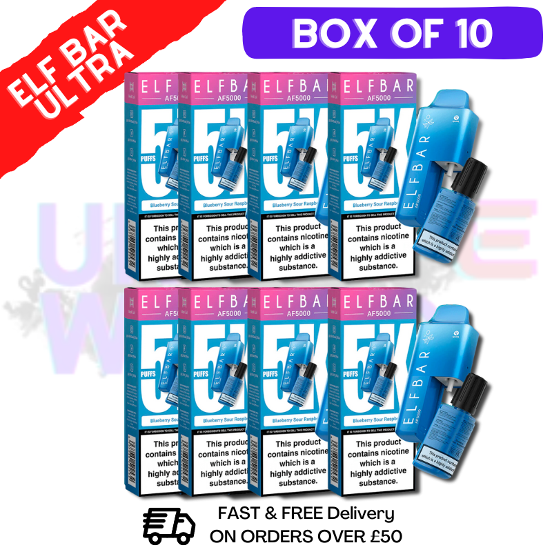 Shop Blueberry Sour Raspberry Elf Bar 5000 Puff 5K Bar BOX OF 10 - UK Vape World