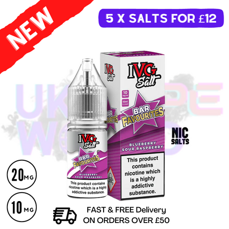 Blue Sour Raspberry IVG "Bar Favourites" Salt 10ml Nic Eliquid - UK Vape World