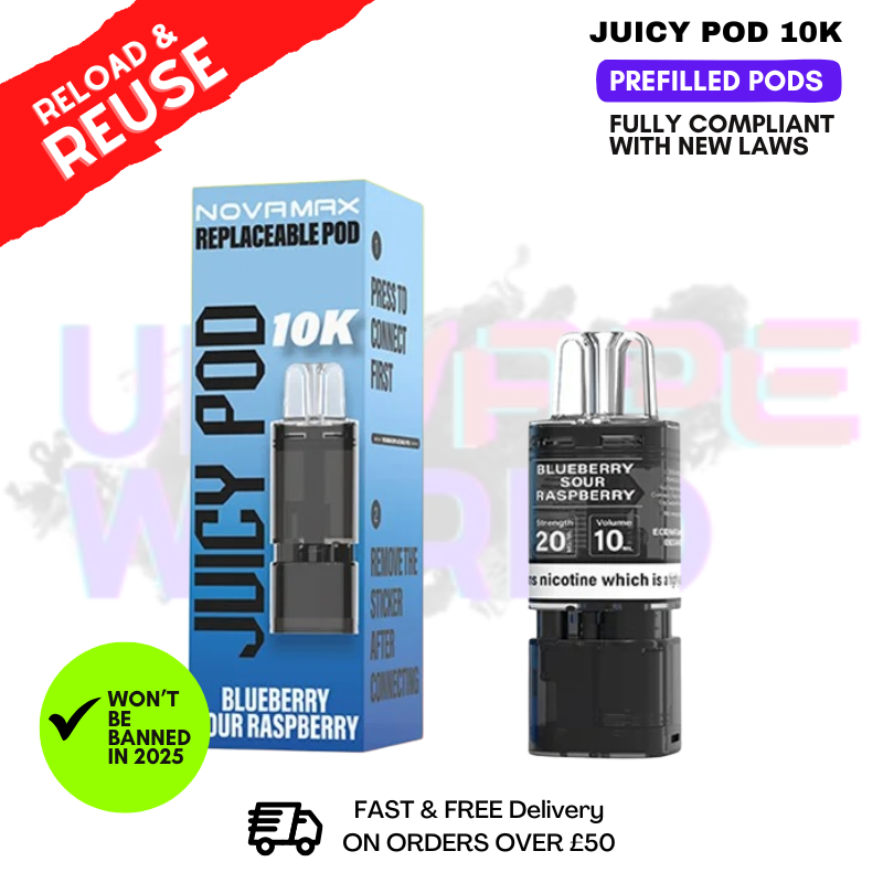 Shop Blue Sour Raspberry Juicy Pod 10K Replacement Pod 12ML - £2.99 - UK Vape World