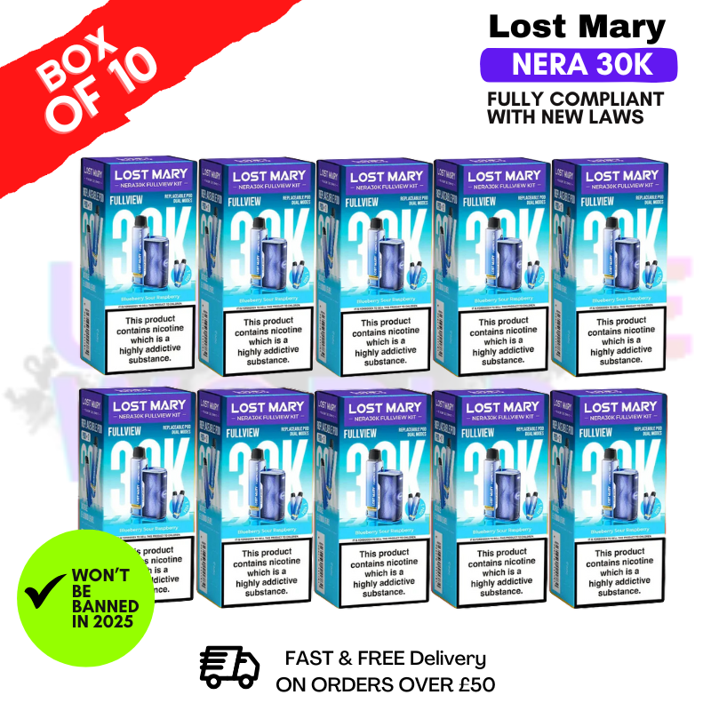 Shop Blue Sour Raspberry Lost Mary NERA 30K Puff Box Of 10 - UK Vape World