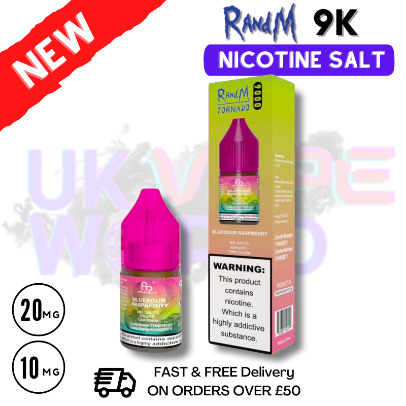 Shop Blue Sour Raspberry RandM Tornado 9000 Nic Salt 10ml eLiquid - UK Vape World