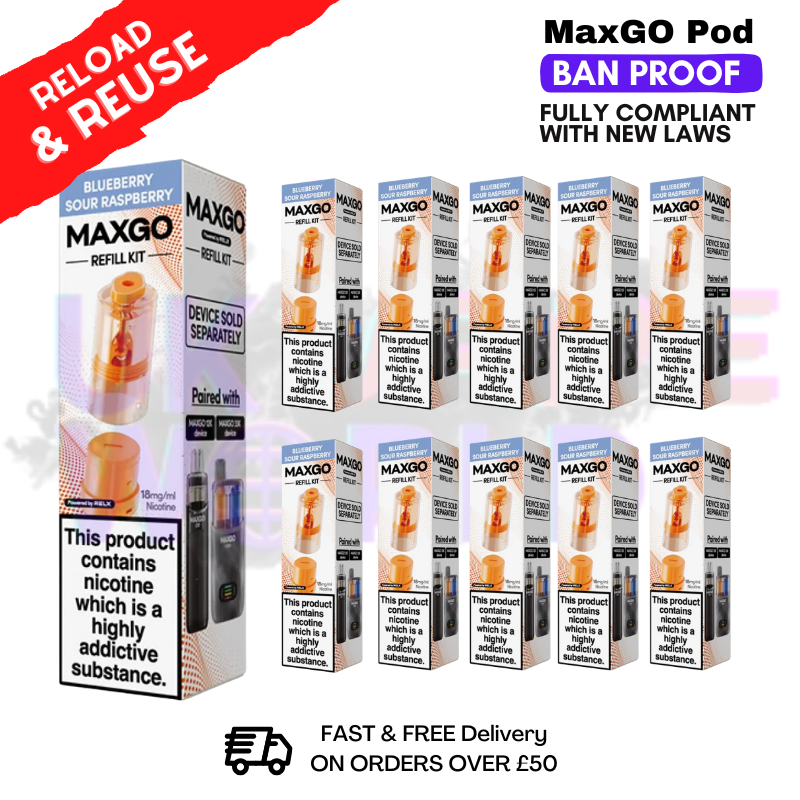Shop Blue Sour Raspberry MaxGo Replacement Pod Box Of 10 - UK Vape World