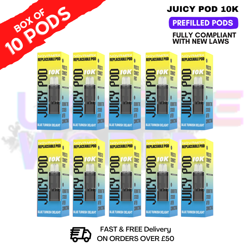 Shop Blue Turkish Delight Juicy Pod 10K Prefilled Pods Box Of 10 - UK Vape World