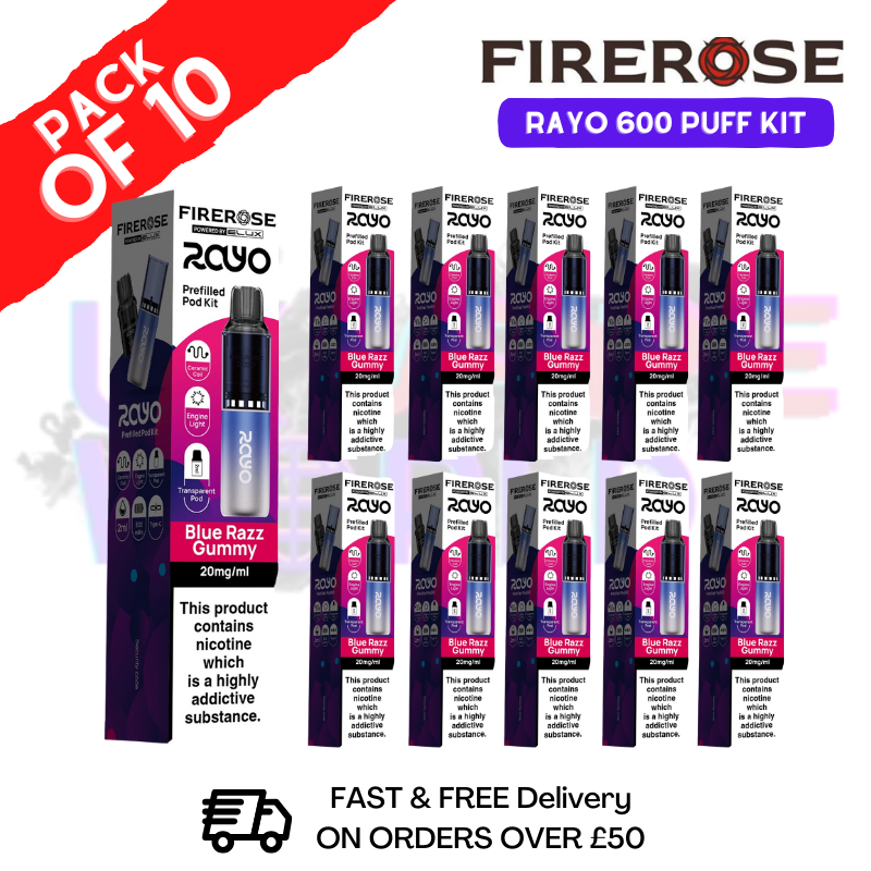 Blue razz gummy Firerose 600 Puff Vape Kits Box of 10 - ukvapeworld