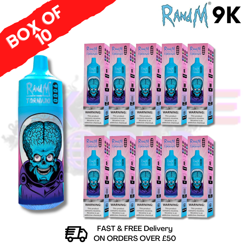 Shop Blueberry ICE 9K Tornado 9000 Puff Bar R and M Pack Of 10 Vape Pen - UK Vape World