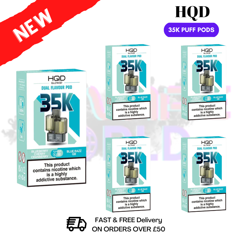 Blue Cherry Cranberry HQD Glow Air 35K Prefilled Pods Box Of 5 - ukvapeworld