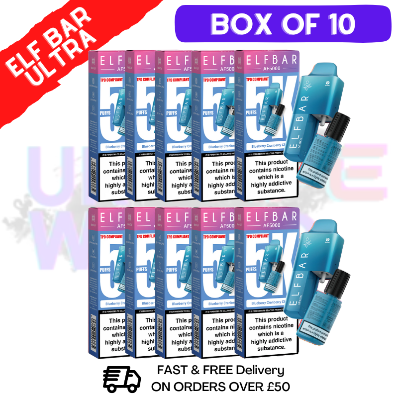 Shop Blueberry Cherry Cranberry Elf Bar 5000 Puff 5K Bar BOX OF 10 - UK Vape World