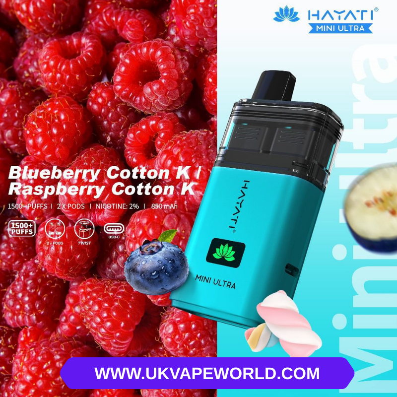 Shop Raspberry Cotton K Hayati Mini Ultra 1500 Puff Twist Bar - UK Vape World