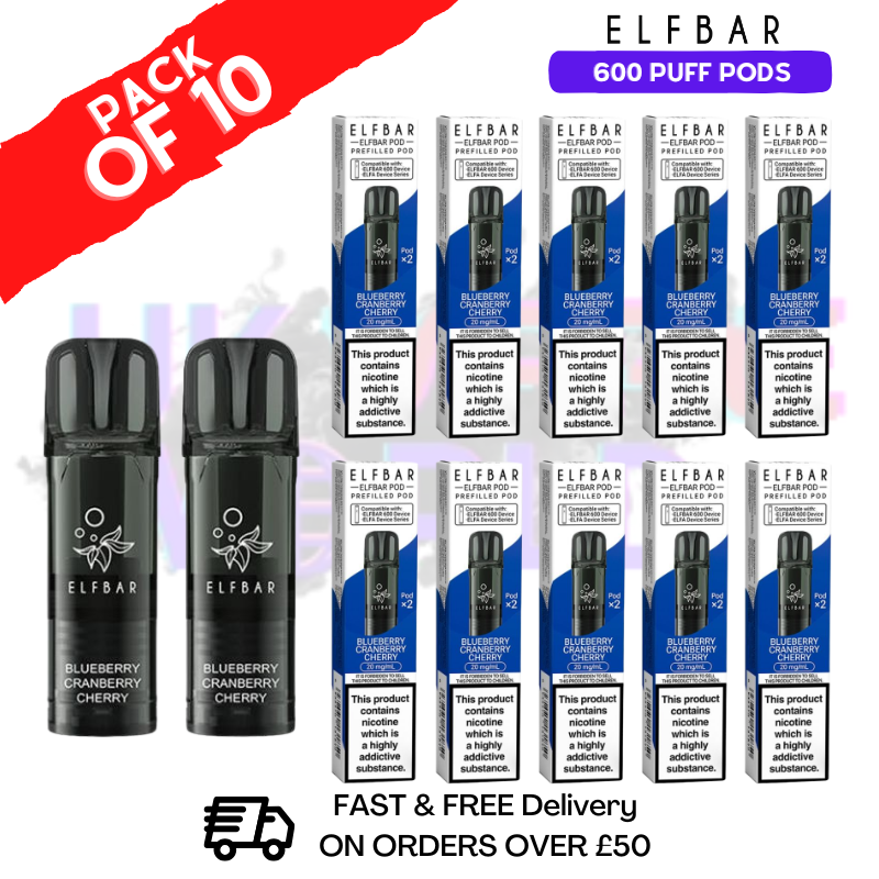 Elf Bar 600 Puff Blueberry Cranberry Cherry Replacement Pods Box of 10- ukvapeworld