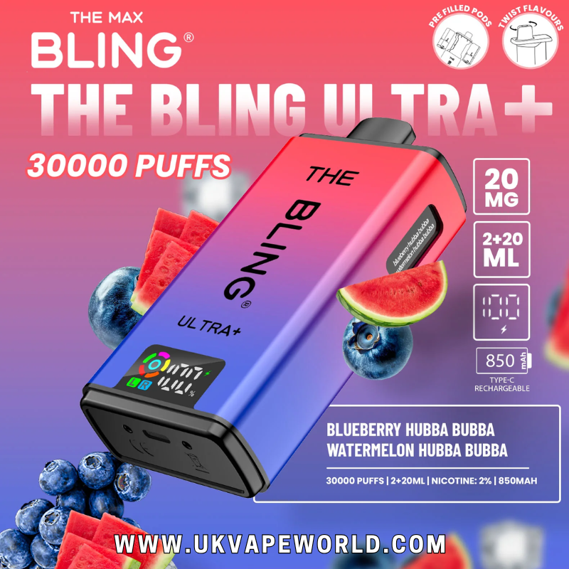 shop Blueberry Hubba Bubba/Watermelon Hubba Bubba Bling 30k Ultra Plus Prefilled Pod Kit - ukvapeworld