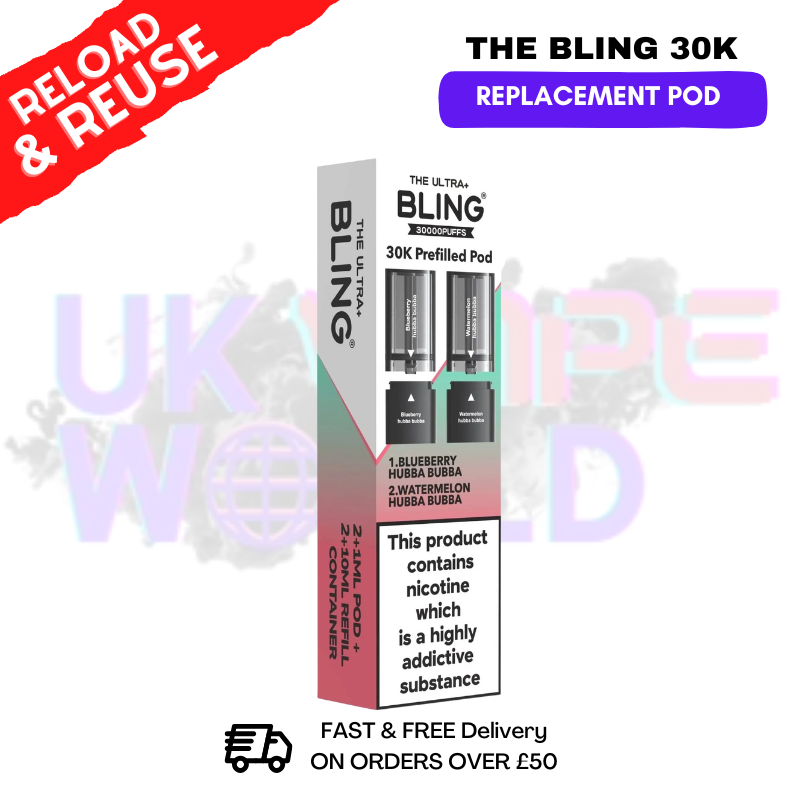 Blueberry Hubba Bubba Bling 30k REFIL PACK Ultra Plus Pods  - £6.99 - ukvapeworld