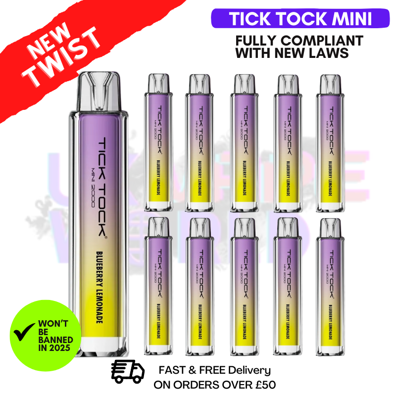 Shop Blueberry Lemonade Tick Tock Mini 2000 Box Of 10 - UK Vape World