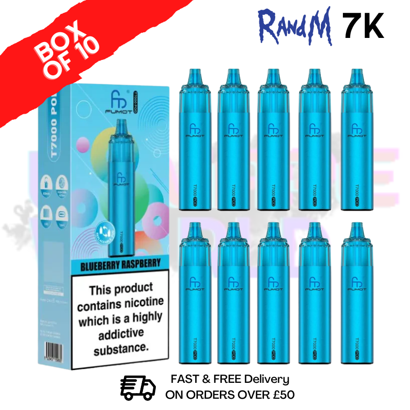 Cloud 7 Blue Raspberry Blue Raspberry RandM 7000 Puff Box Of 10