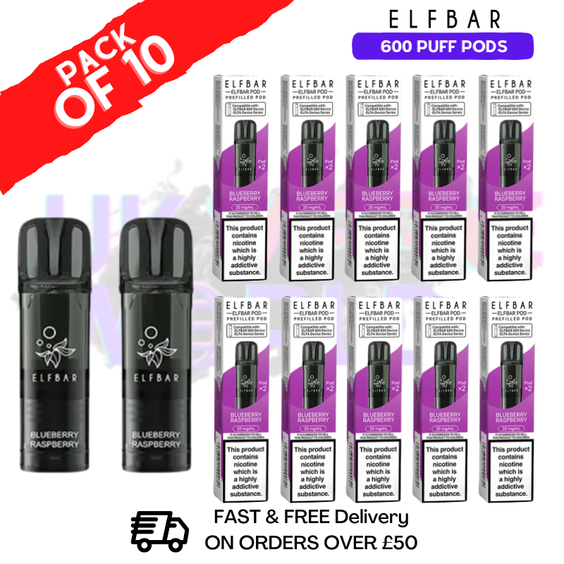 Elf Bar 600 Puff Blueberry Raspberry Replacement Pods Box of 10 - ukvapeworld