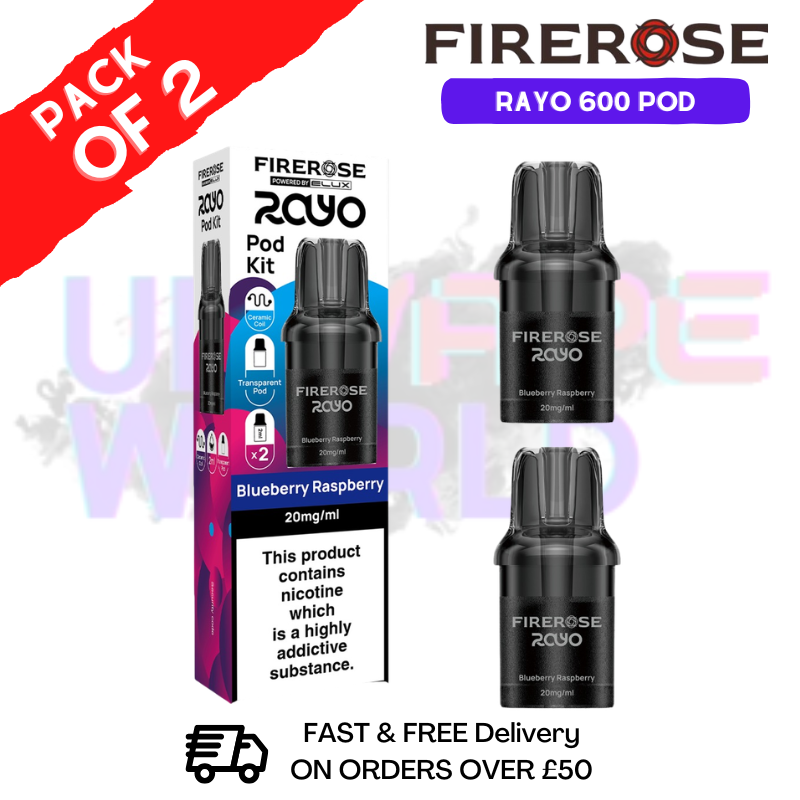 Blueberry Raspberry Firerose Rayo 600 Replacement Pods Pack Of 2 - UKVAPEWORLD