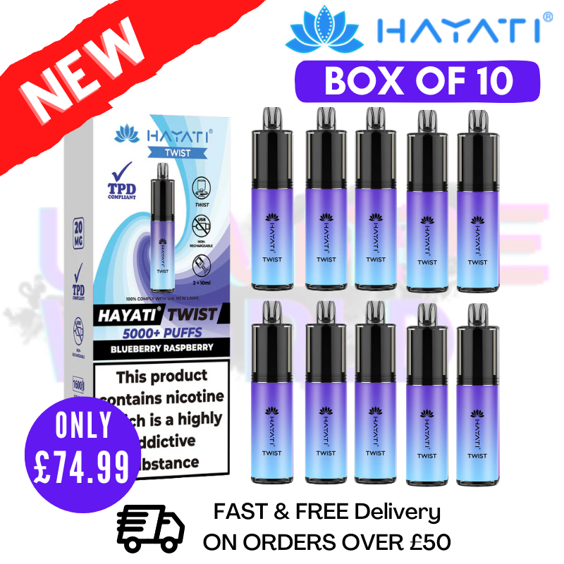 Shop Blueberry Raspberry Hayati Twist 5000 Puff 5K Box Of 10 - UK Vape World