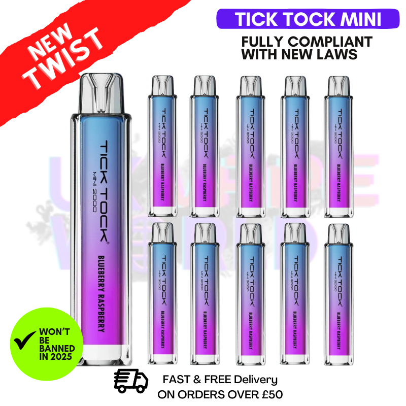 Shop Blueberry Raspberry Tick Tock Mini 2000 Box Of 10 - UK Vape World