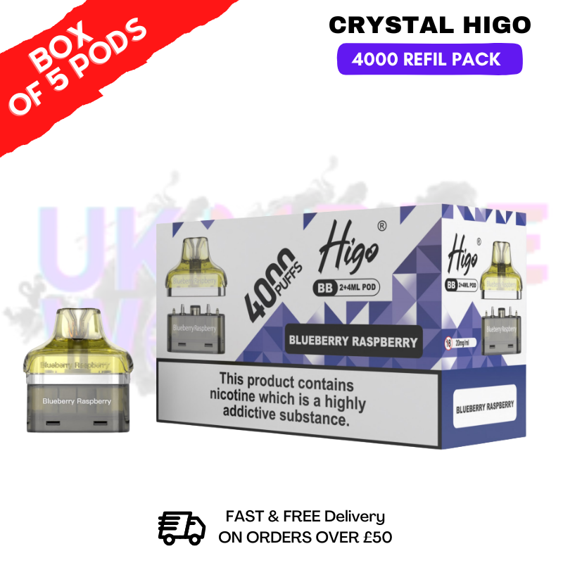 shop Blueberry Raspberry Crystal Higo 4000 REFIL Pods BOX OF 5 - ukvapeworld