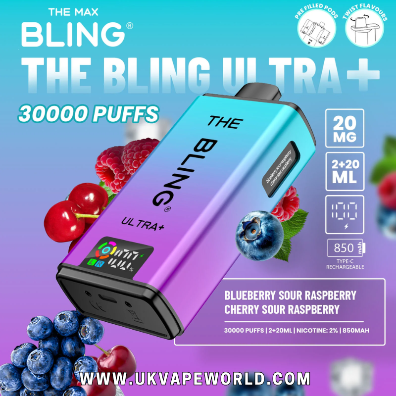 shop Blueberry Sour Raspberry/Cherry Sour Raspberry Bling 30k Ultra Plus Prefilled Pod Kit - ukvapeworld