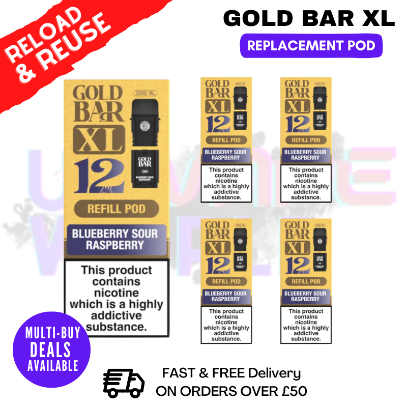 Blueberry Sour Raspberry Gold Bar XL REFIL Pods Box Of 5 - ukvapeworld