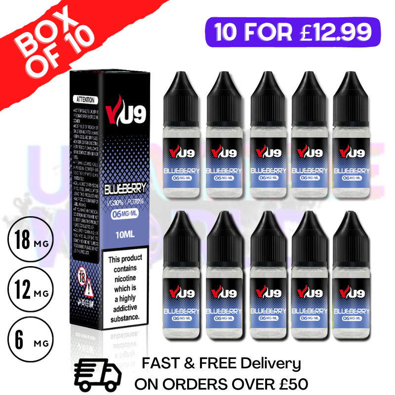 Blueberry VU9 E-Liquid Juice 10ml Nic Eliquid - 10 x 10ML BUNDLE - UK Vape World