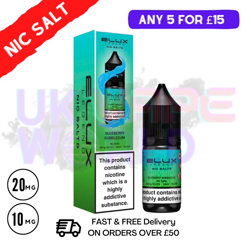 BLUEBERRY BUBBLEGUM Elux Legend Nic Salt 10ML eLiquid - UK Vape World