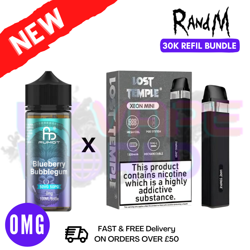 Blueberry Bubblegum RandM 30K Puff Zero Nicotine Vape Kit - UK Vapeworld