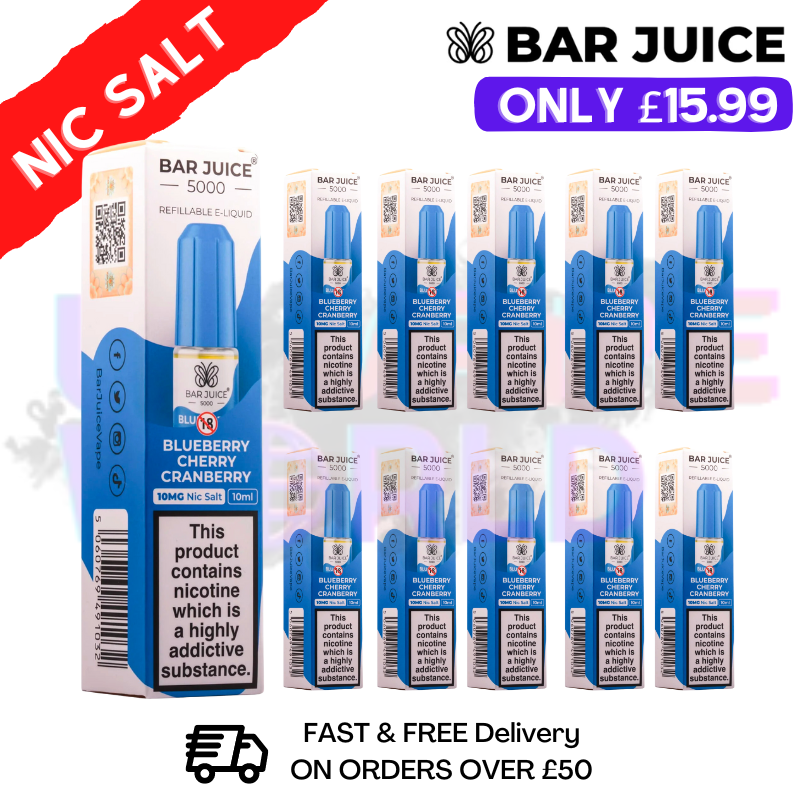 Shop Blueberry Cherry Cranberry Bar Juice 5000 Nic Salt  Pack / Box of 10 - UK Vape World
