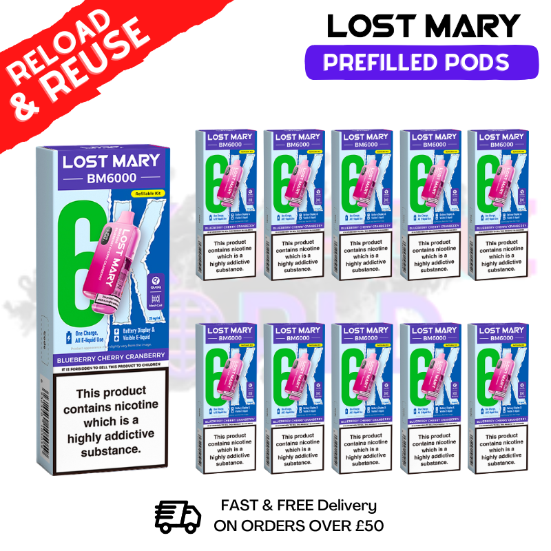 Blueberry Cherry Cranberry Lost Mary BM6000 Replacement Pods BOX OF 10