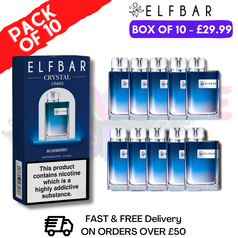 Shop Elf Bar Crystal 600puff - Blueberry Box of 10 - UK Vape World