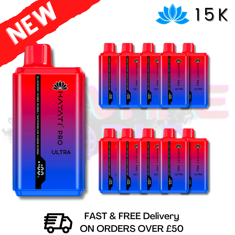 Shop Blueberry Hubba Bubba Hayati Ultra Pro 15000 Puff 15K Box Of 10 - UK Vape World