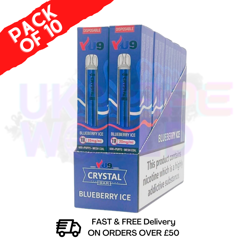 Blueberry ICE Crystal Bar Puffs 600 VU9 Box Of 10 - UK Vape World