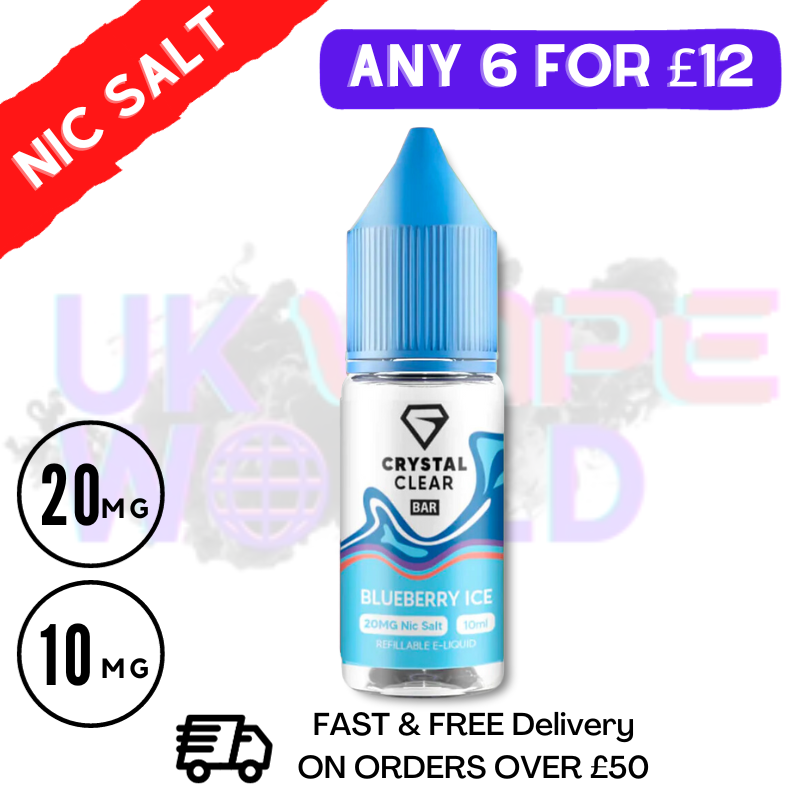 Shop Blueberry ICE Crystal Clear Bar Nic 10ML Nicotine Salt eLiquid - UK Vape World