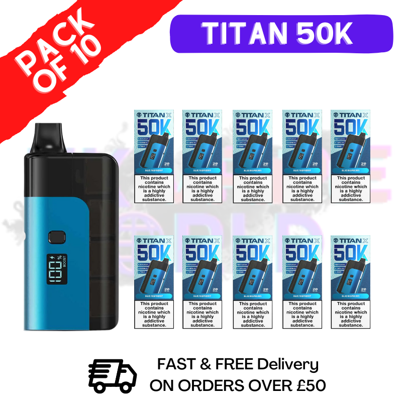 Shop Blue Raspberry Titan X 50000 Puff Pod Kit Box Of 10 - UK Vape World