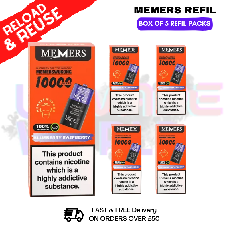 shop Blueberry Raspberry Memers V10000 Replacement Pods Box of 5 - ukvapeworld