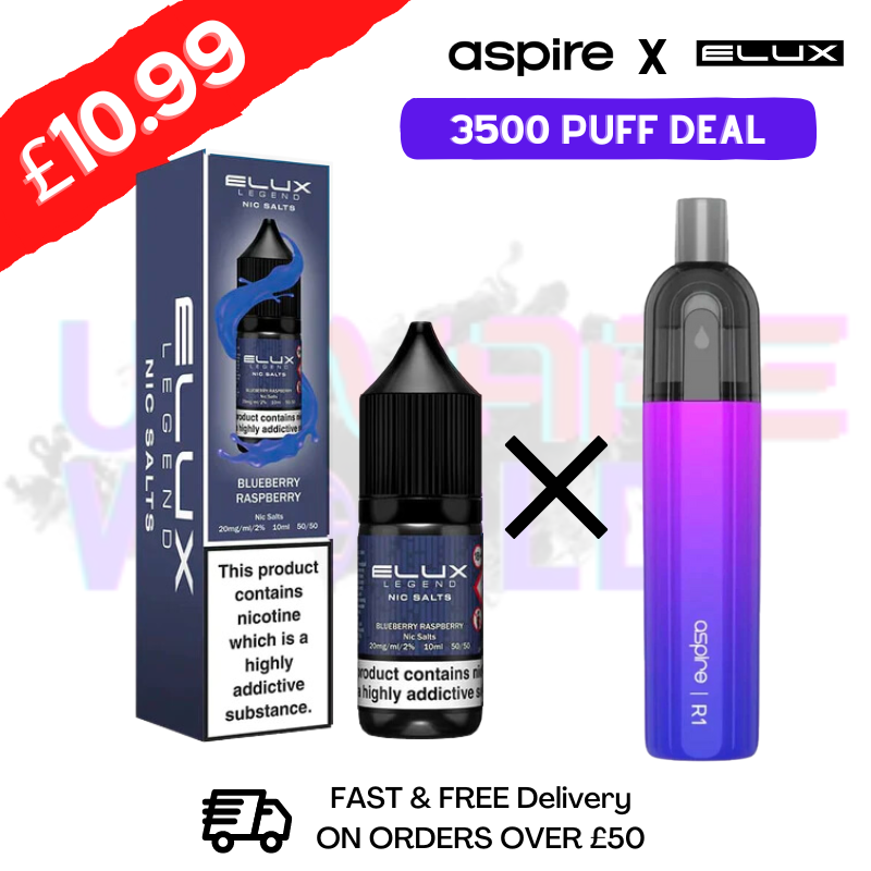 Blueberry Raspberry ELUX LEGEND Salt 3500puff x Aspire Disposble Kit - UK Vape World