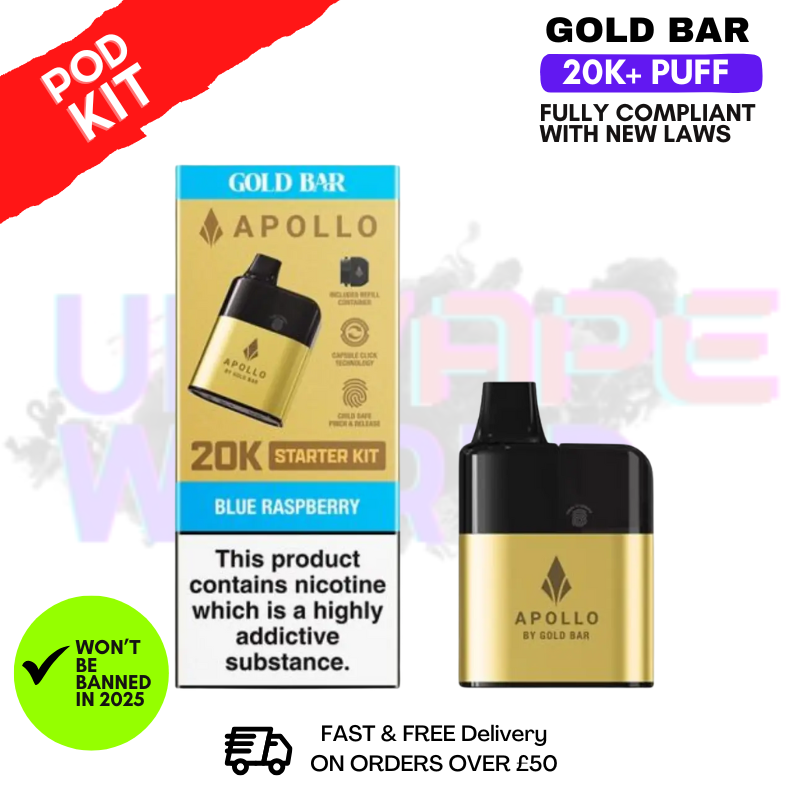 Shop Blueberry Raspberry Gold Bar Apollo 20K Prefilled Pod Kit - UK Vape World