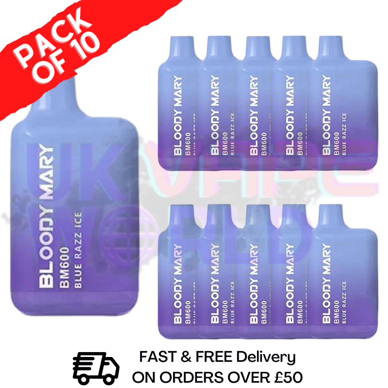 Blue Razz ICE - Bloody Mary 600Puff Disposable Pack Of 10 - UK Vape World