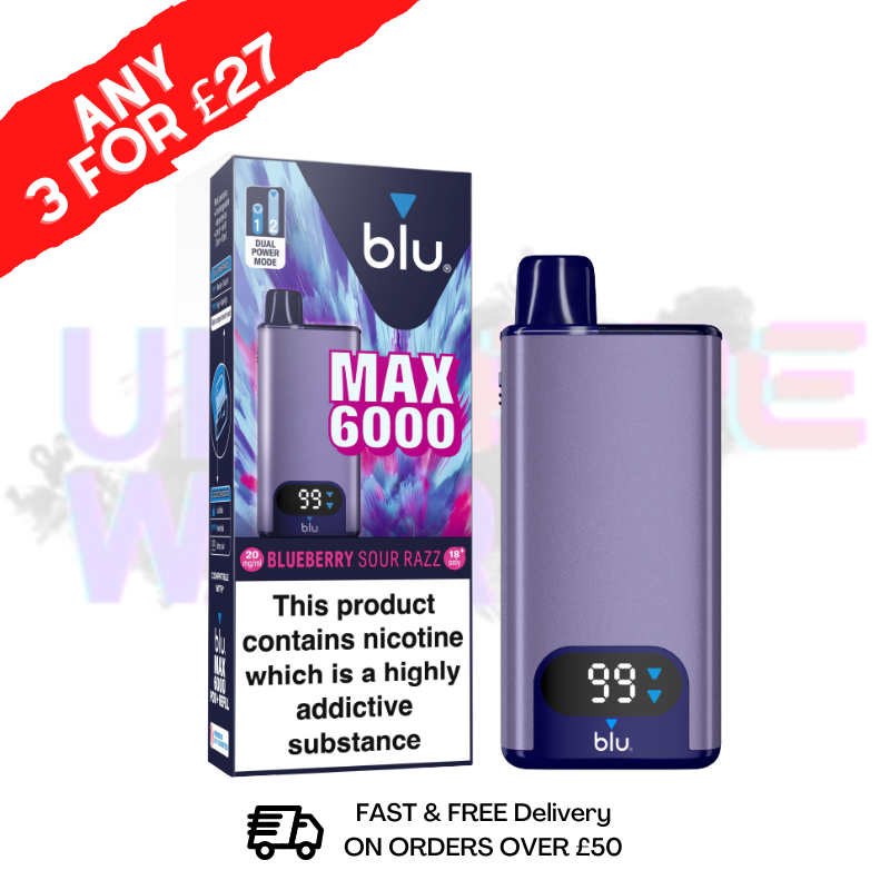 Blueberry Sour Razz Blu Max 6000 Puff Kit - 3 For £27 - UK Vapeworld