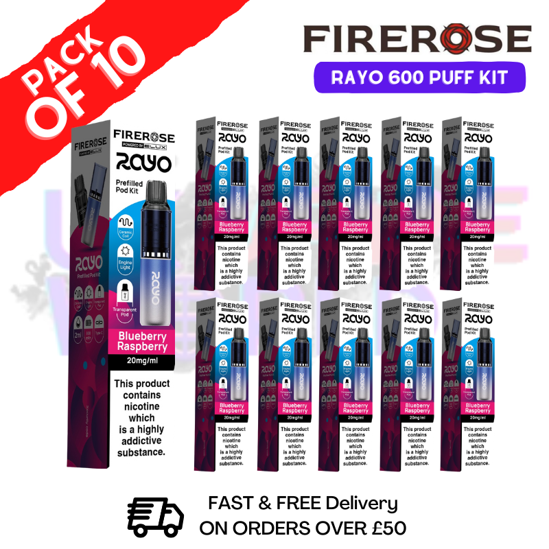 Blueberry raspberry Firerose 600 Puff Vape Kits Box of 10 - ukvapeworld