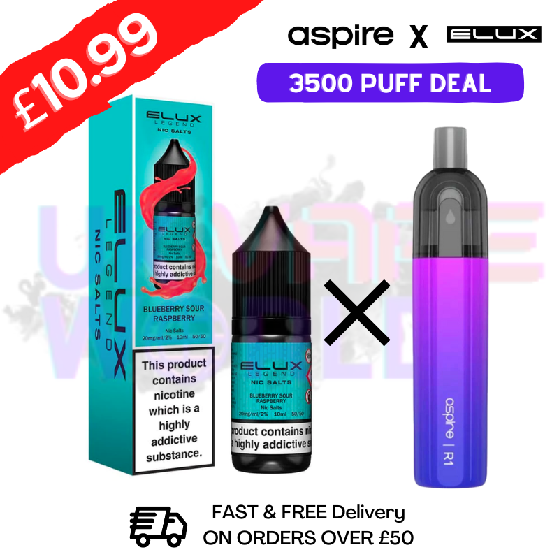 Blueberry SOUR Raspberry ELUX LEGEND Salt 3500puff x Aspire Disposble Kit - UK VAPE WORLD