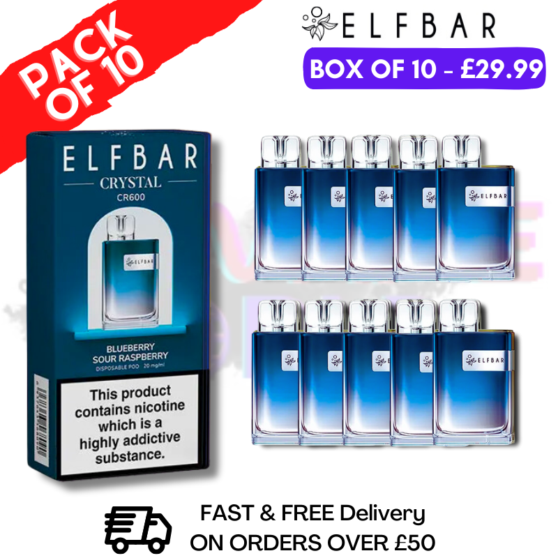 Elf Bar Crystal 600puff - Blueberry Sour Raspberry Box of 10 - UK Vape World